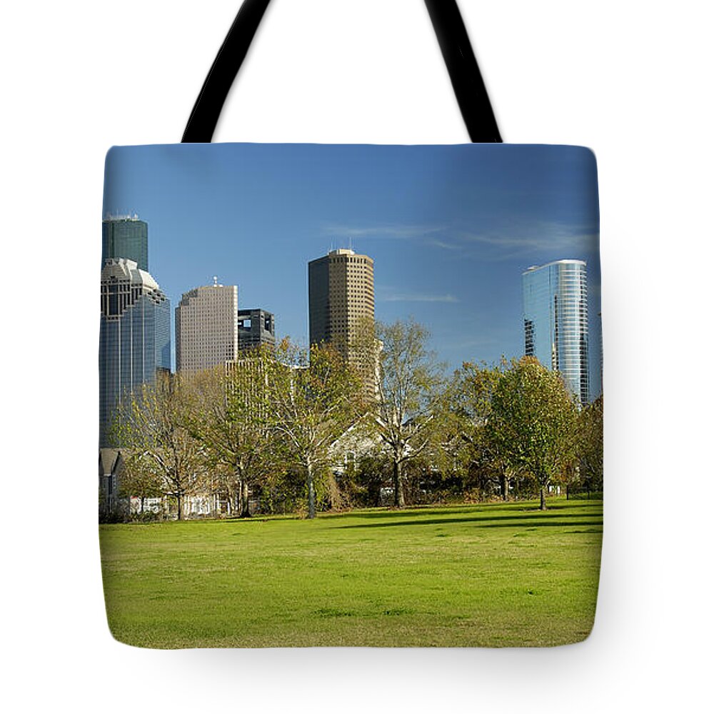 Grass Tote Bag featuring the photograph Houston City Skyline Looking Across A by Zview