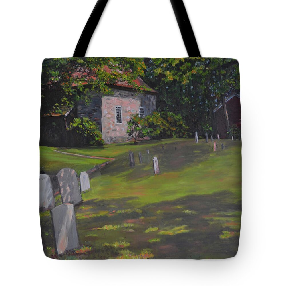 Hugenot Street Graveyard Tote Bag featuring the painting Hugenot St Graveyard by Beth Riso
