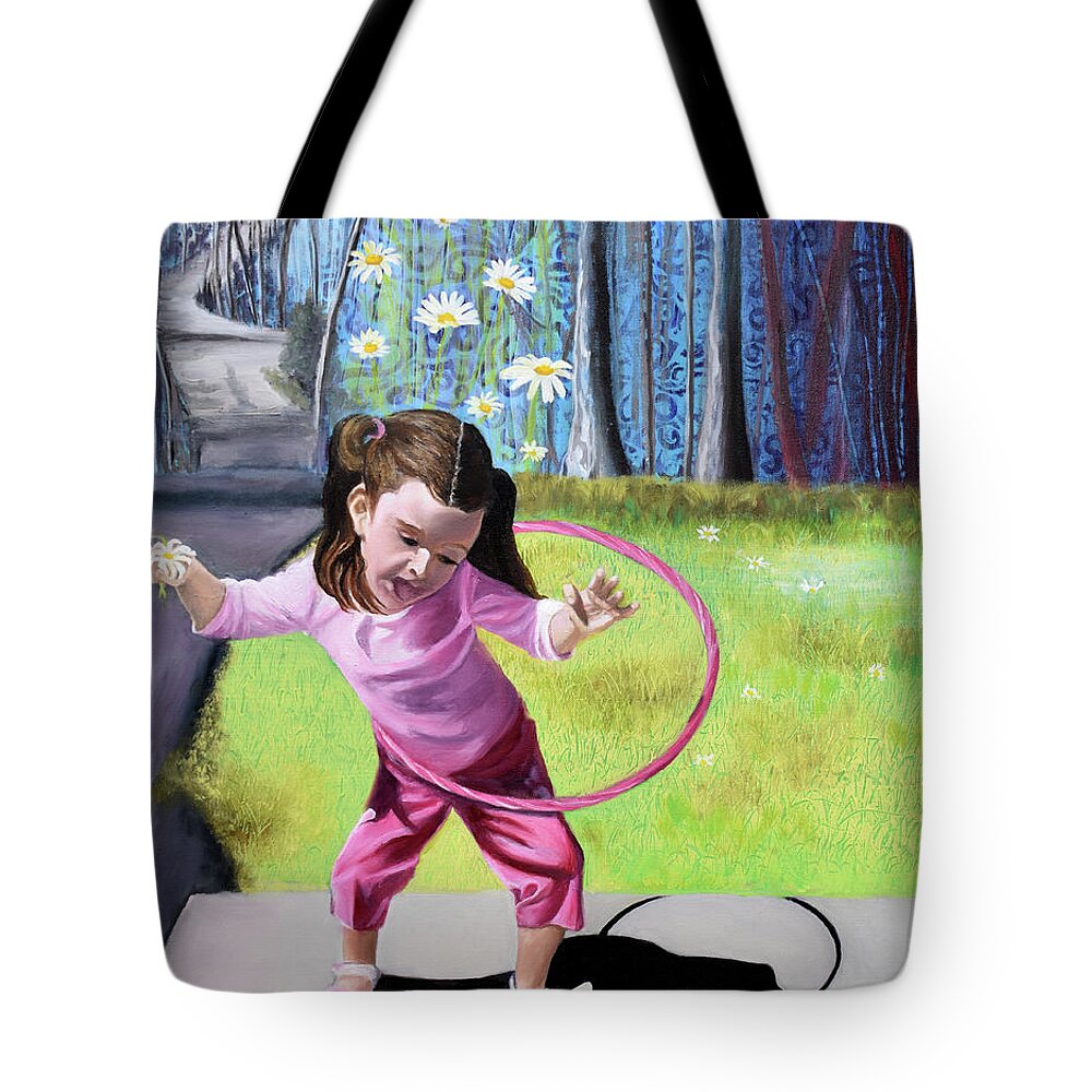 Hula Hoop Tote Bag featuring the painting Hula Hooping by Anne Cameron Cutri