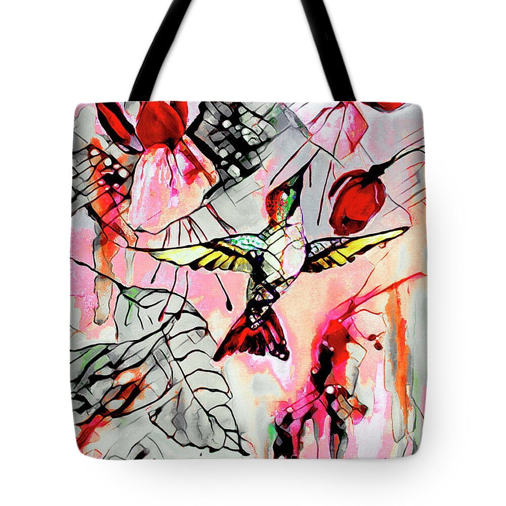 Hummingbirds Tote Bag featuring the mixed media Hummingbird Abstract Modern Bird Art by Ginette Callaway