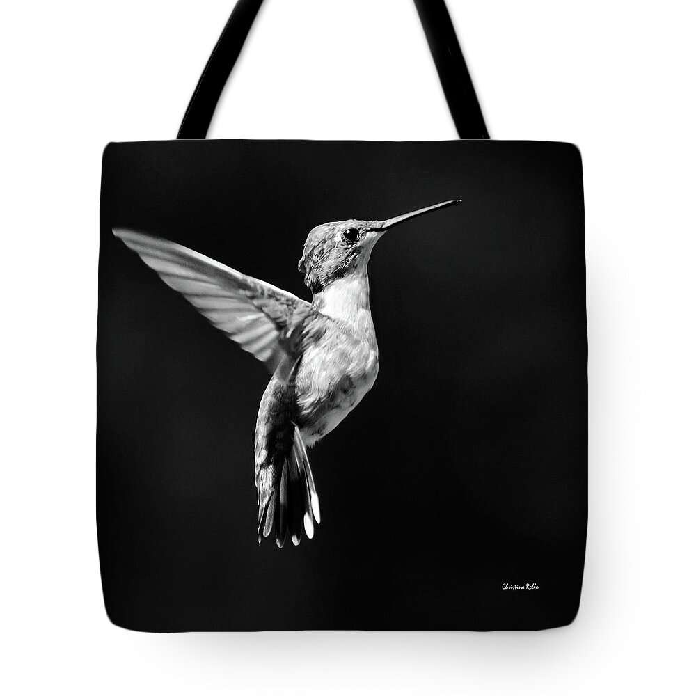 Hummingbird Tote Bag featuring the photograph Hummingbird Wings Up Square Bw by Christina Rollo