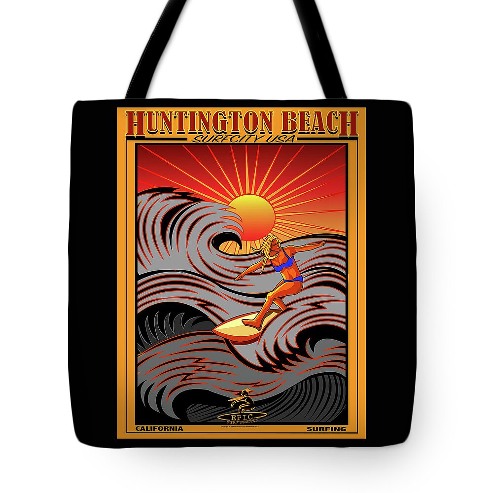 Surfing Tote Bag featuring the digital art Huntington Beach Surf City U.s.a California by Larry Butterworth
