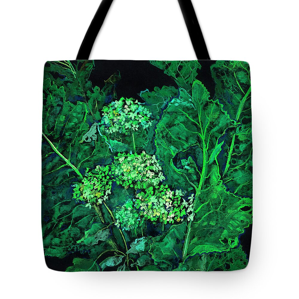 Summer Greenery Tote Bag featuring the pastel Hydrangea and Horseradish by Julia Khoroshikh