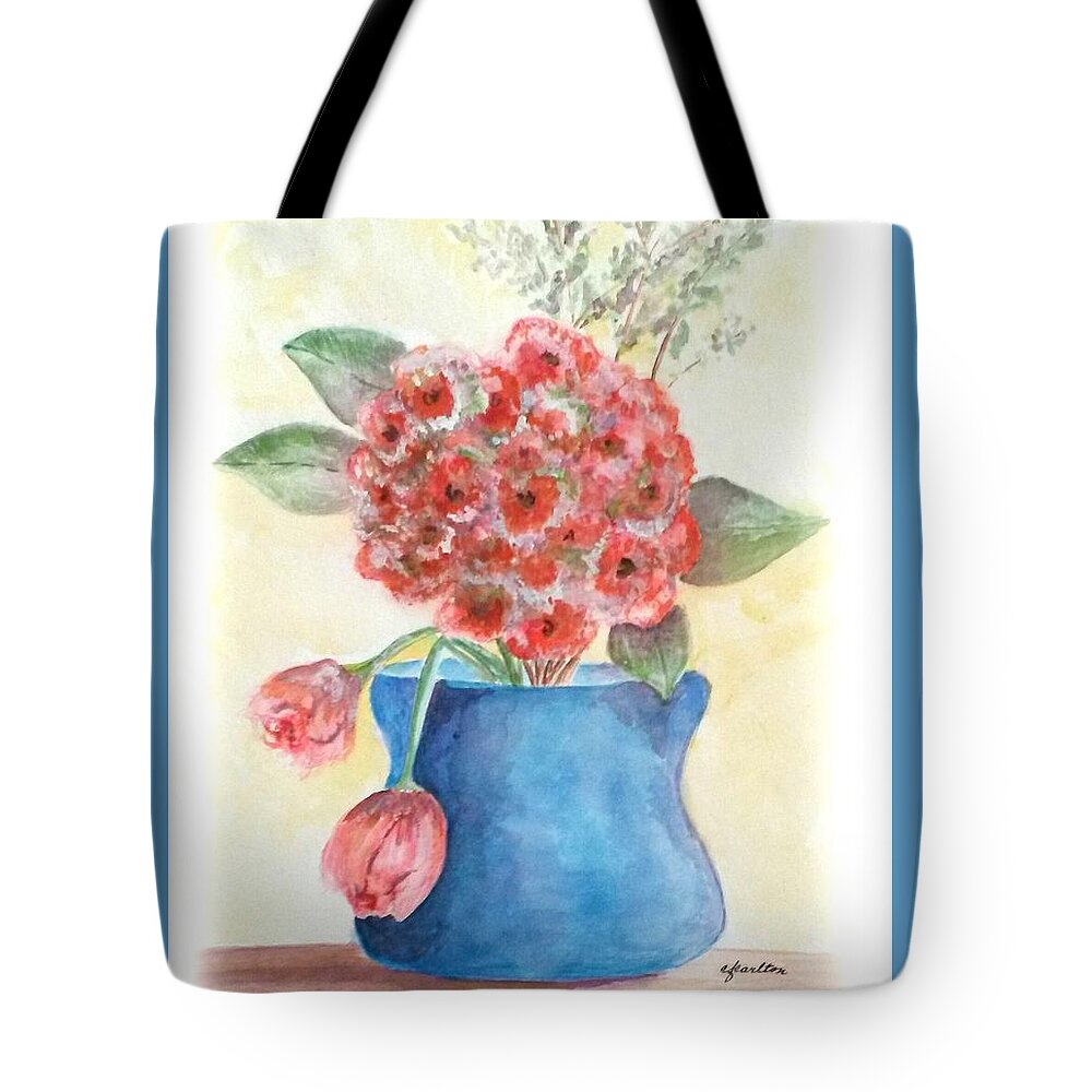 Vase Tote Bag featuring the painting Hydrangea and Roses by Claudette Carlton