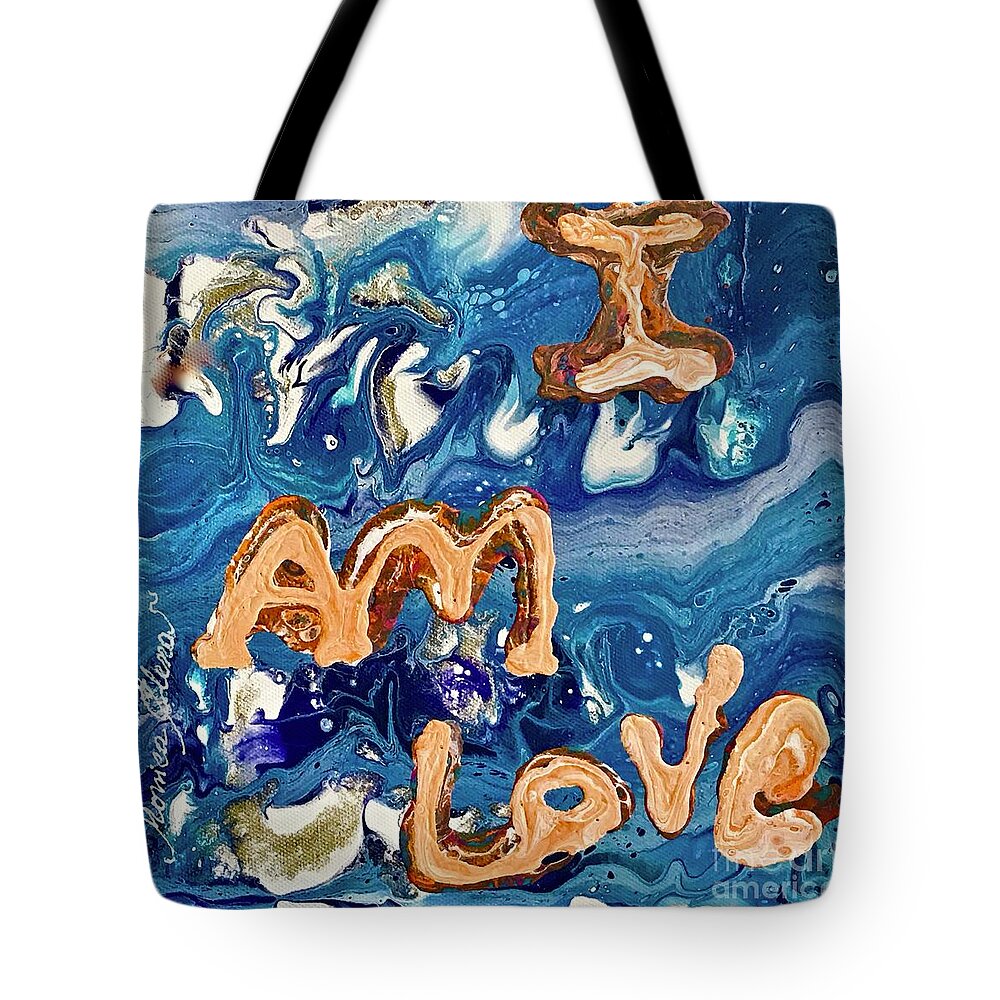 Love Tote Bag featuring the painting I am love by Monica Elena