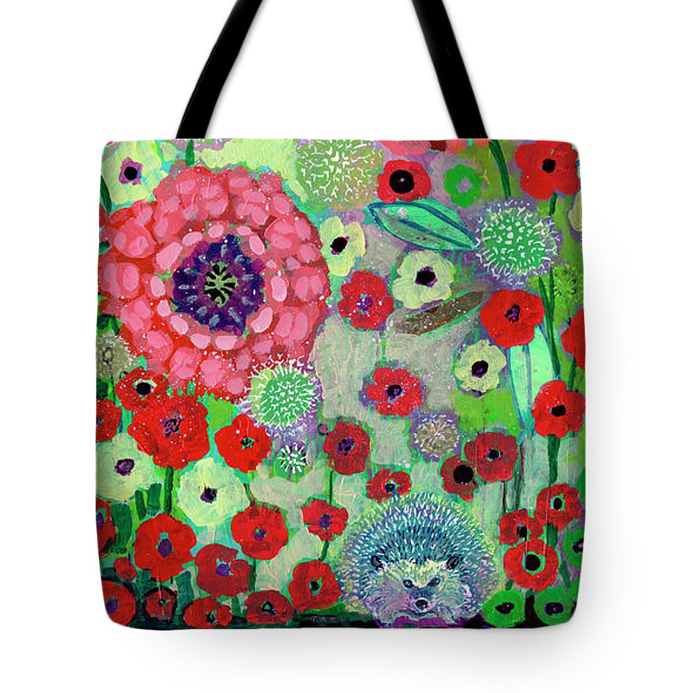 Hedgehog Tote Bag featuring the painting I Am the Dandelion in the Wind by Jennifer Lommers