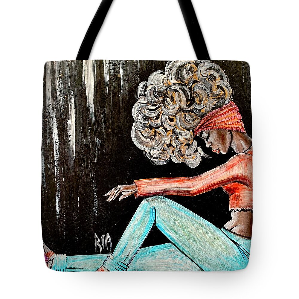 Black Art Tote Bag featuring the painting I Just need to clear my head by Artist RiA