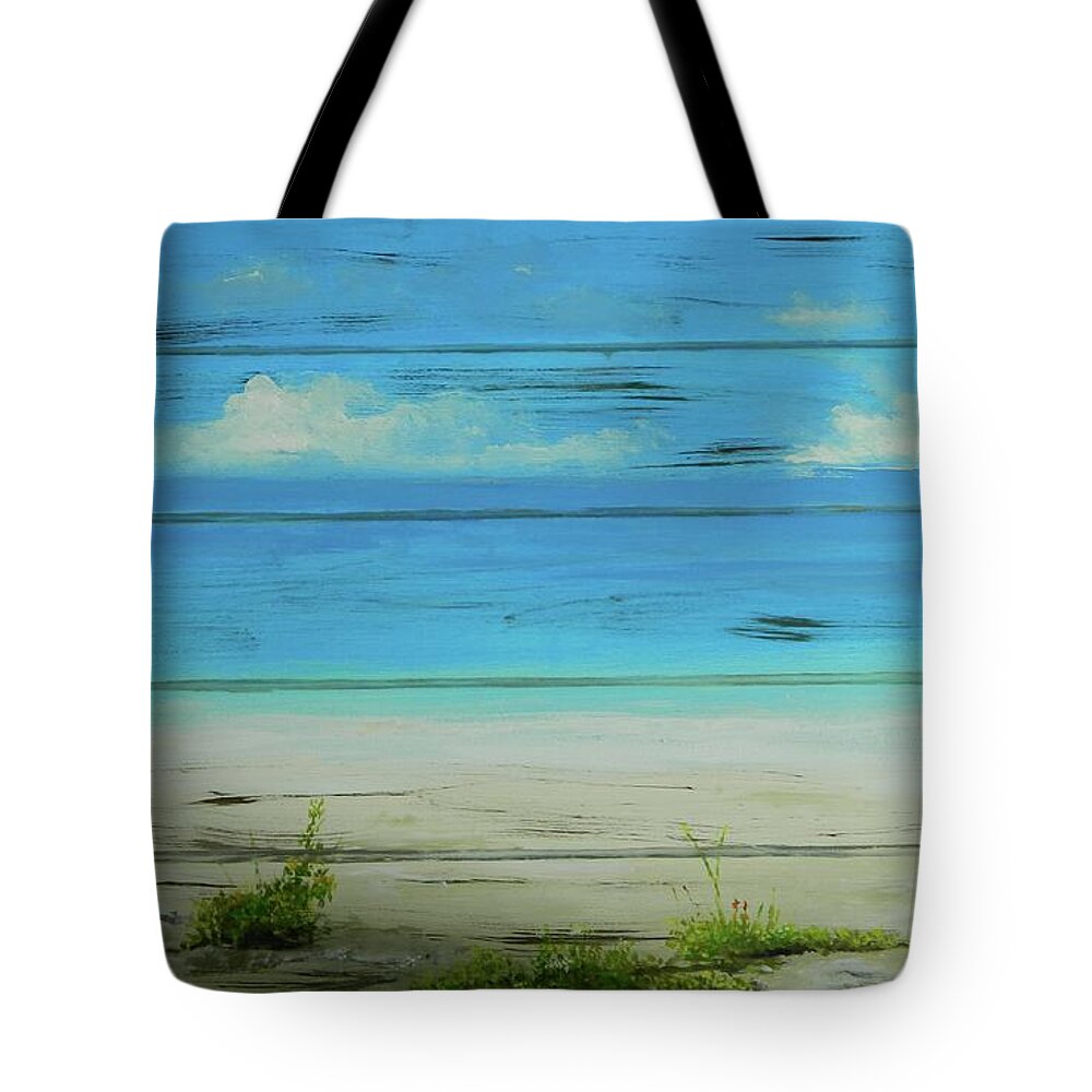 Tropical Landscape Tote Bag featuring the painting I Love The Beach 2 by Kenneth Harris