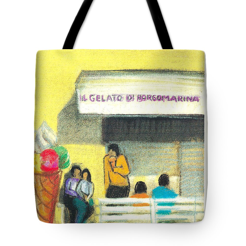 Yellow Tote Bag featuring the painting Il Gelato de Borgo Marina by Suzanne Giuriati Cerny