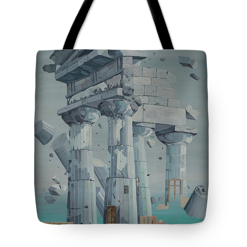 1970s Tote Bag featuring the painting Illegal Constructions, Agrigento, 1975 by Donatella Merlo