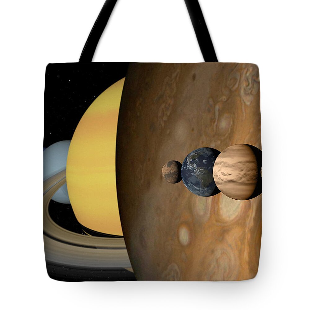 Uranus Tote Bag featuring the digital art Illustration Of Nine Planets In The by Jason Reed