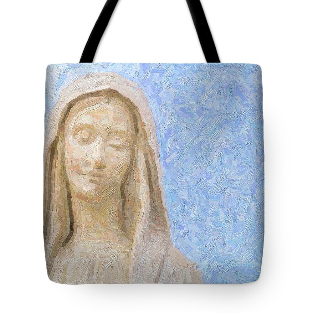 Christ Tote Bag featuring the photograph illustration of Our Lady of Medjugorje by Vivida Photo PC