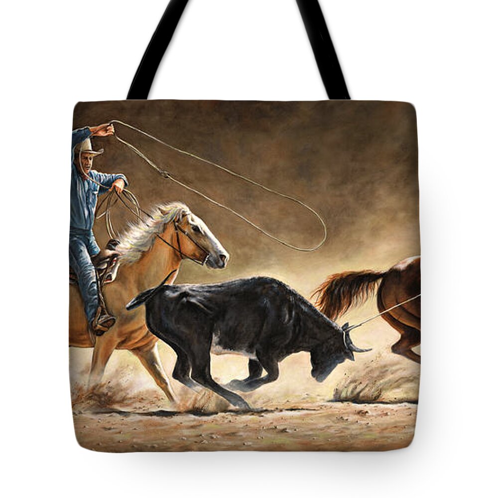 Cowboy Tote Bag featuring the painting In the Money by Kim Lockman