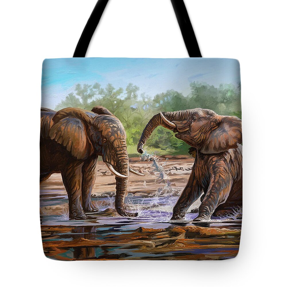 Picture Tote Bag featuring the painting In the Muddy Pool by Anthony Mwangi
