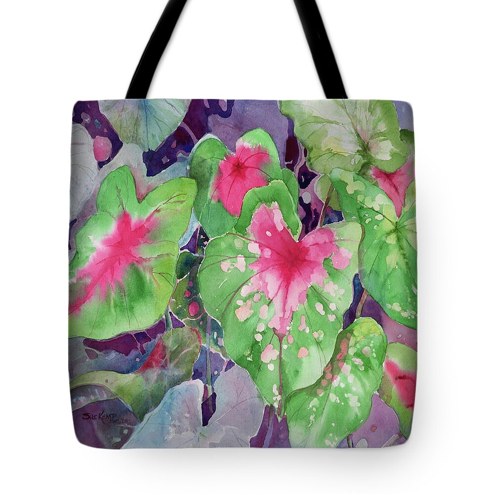 Caladiums Tote Bag featuring the painting In the Spotlight by Sue Kemp