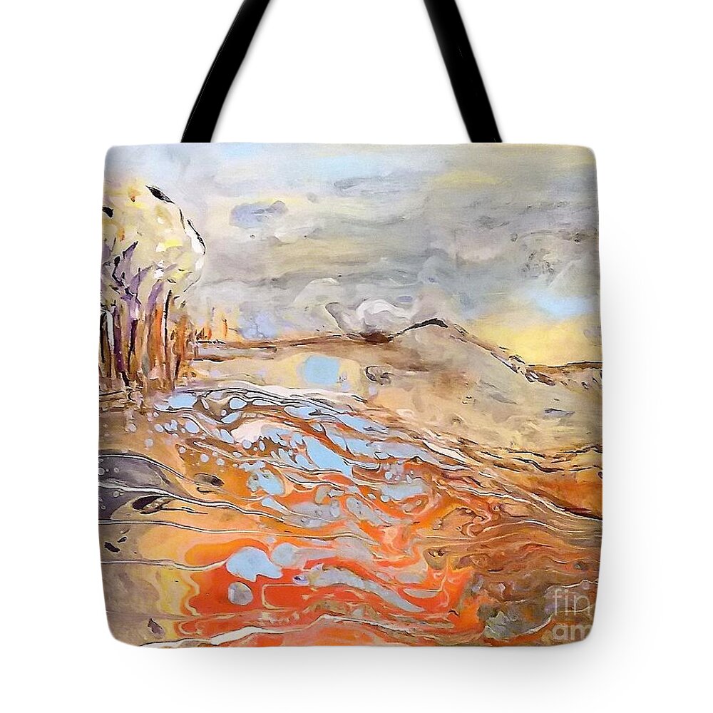 Embellished Acrylic Pour Tote Bag featuring the painting In The Valley by Deborah Nell