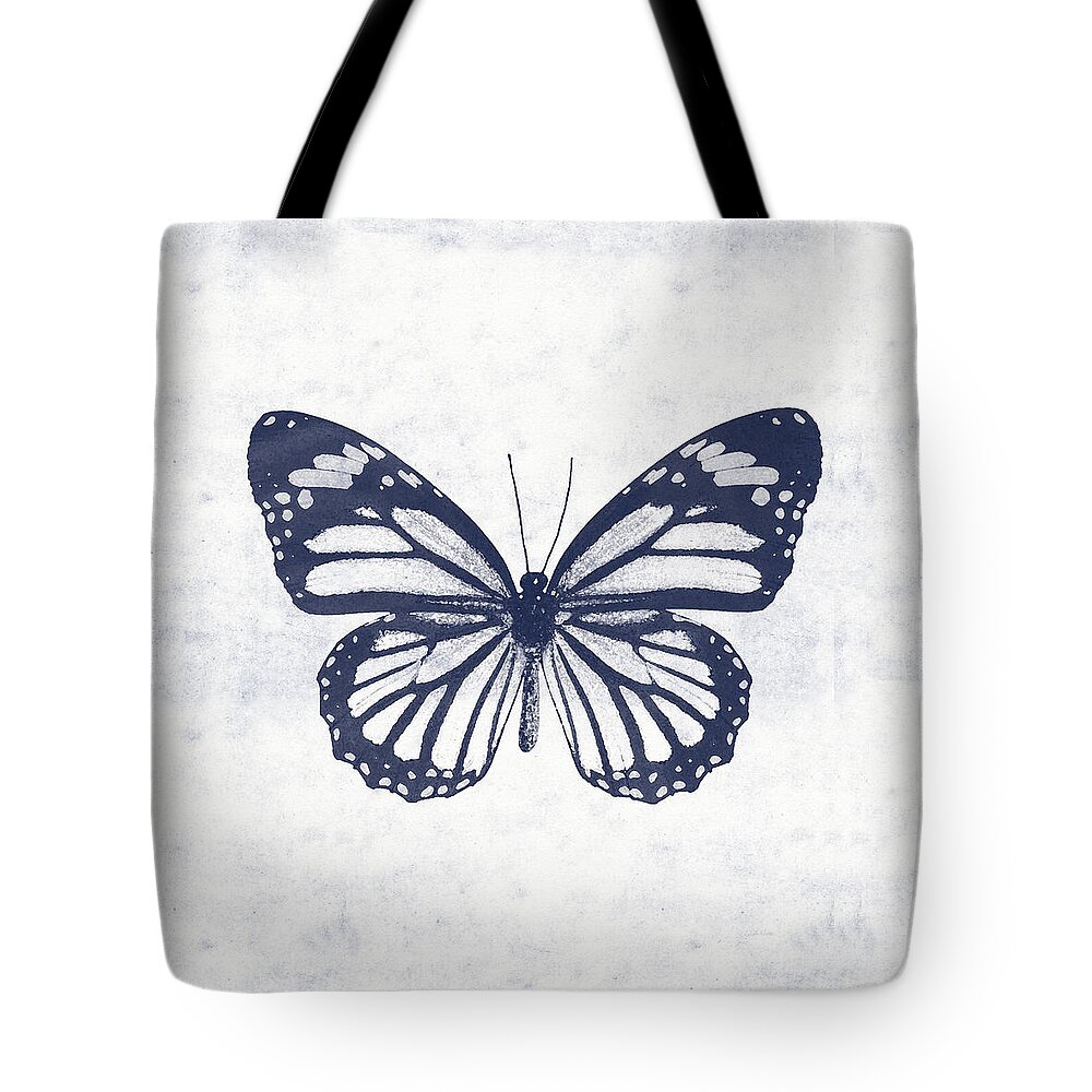 Butterfly Tote Bag featuring the mixed media Indigo and White Butterfly 3- Art by Linda Woods by Linda Woods