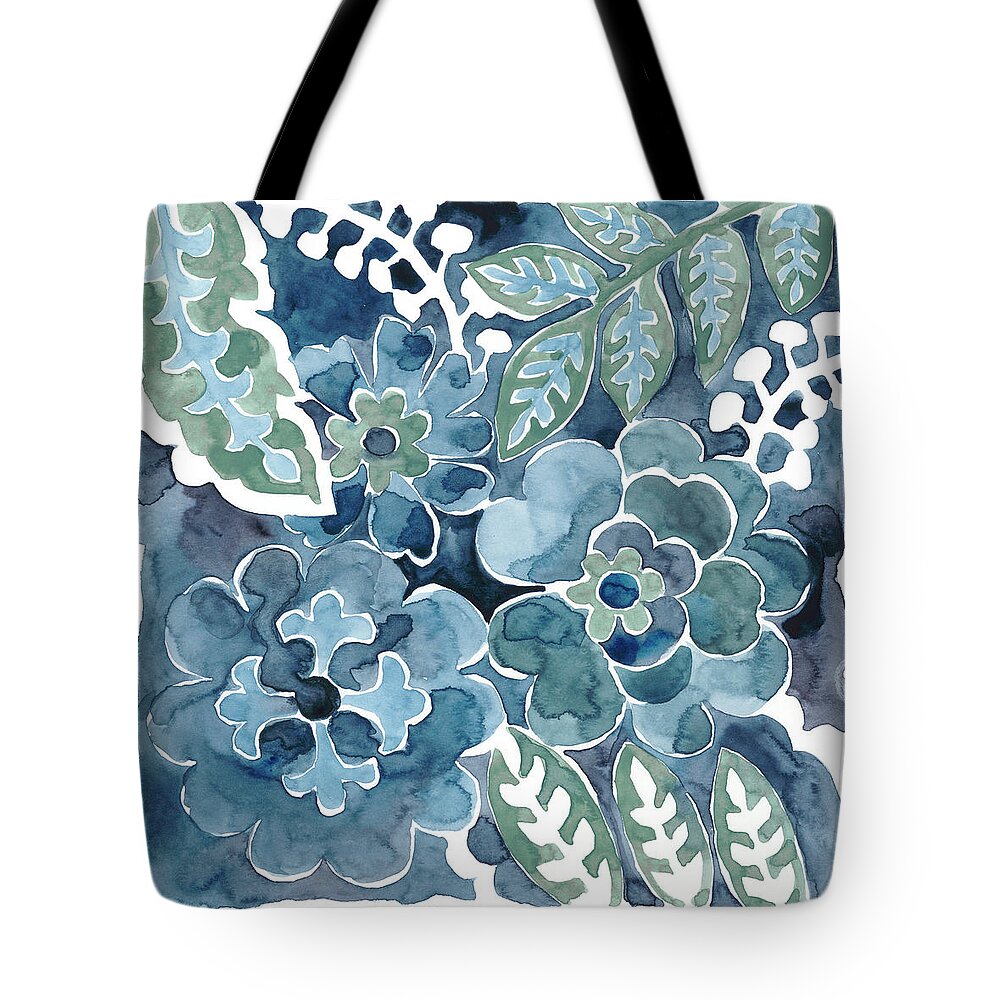 Decorative Elements+woodblocks Tote Bag featuring the painting Indigo Ornament Iv by Chariklia Zarris