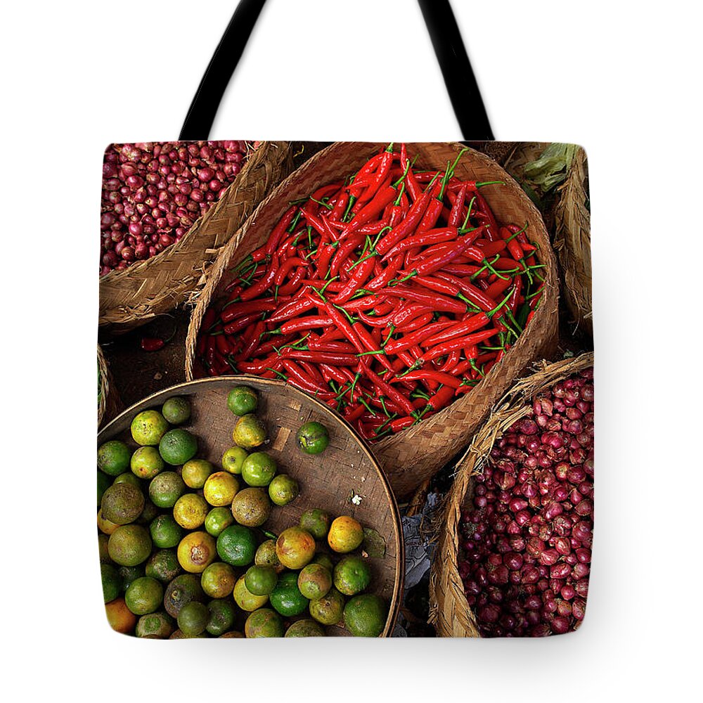 Estock Tote Bag featuring the digital art Indonesia, Bali, Ubud Market by Bruno Morandi