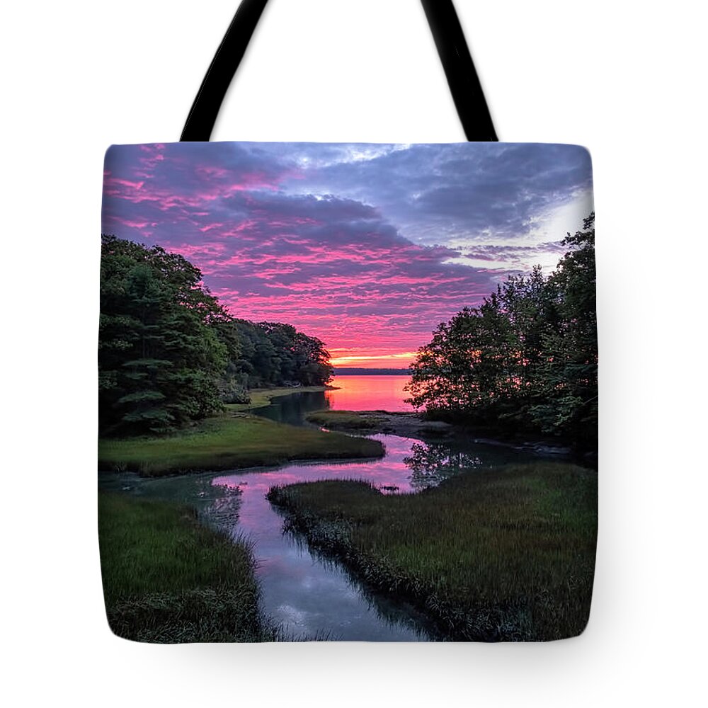 South Freeport Harbor Maine Tote Bag featuring the photograph Inlet Sunrise by Tom Singleton
