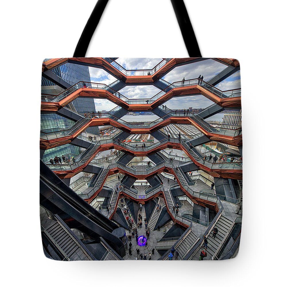 Hudson Yards Tote Bag featuring the photograph Inside the Hudson Yards Vessel NYC by Susan Candelario