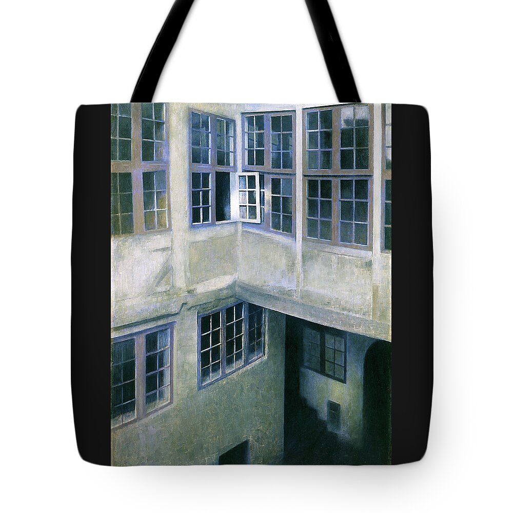 Vilhelm Hammershoi Tote Bag featuring the painting Interior of Courtyard, Strandgade 30 - Digital Remastered Edition by Vilhelm Hammershoi