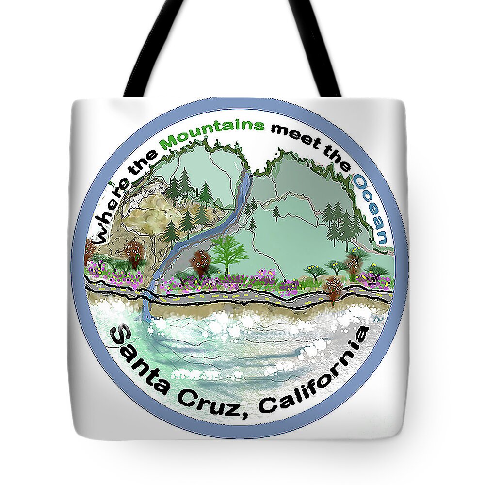 Santa Cruz Mountains Tote Bag featuring the mixed media Intersection by Ruth Dailey