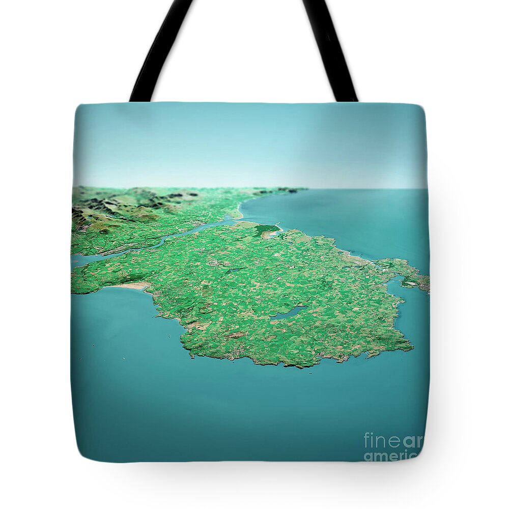 Isle Of Anglesey Tote Bag featuring the digital art Isle Of Anglesey 3D Render Aerial Horizon View From North Sep 20 by Frank Ramspott