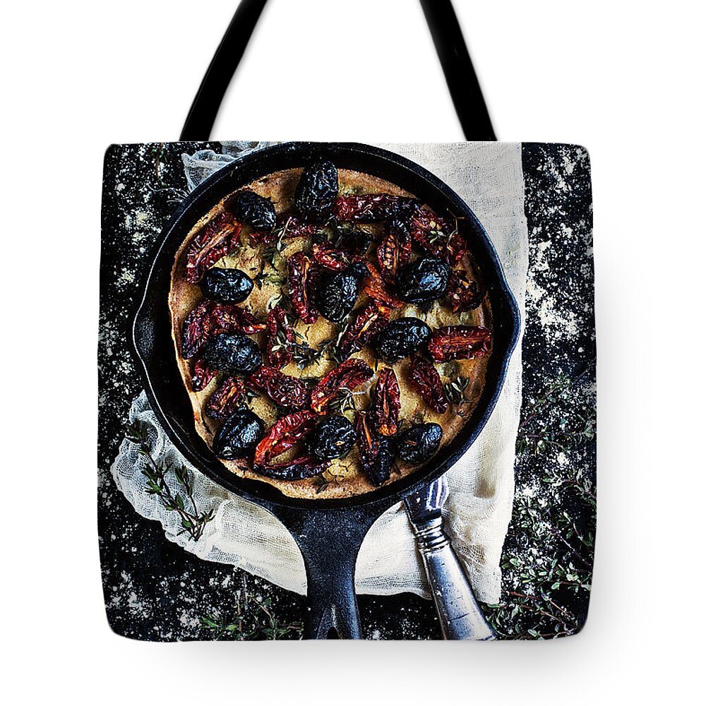San Francisco Tote Bag featuring the photograph Italian Farinata With Olives & by One Girl In The Kitchen