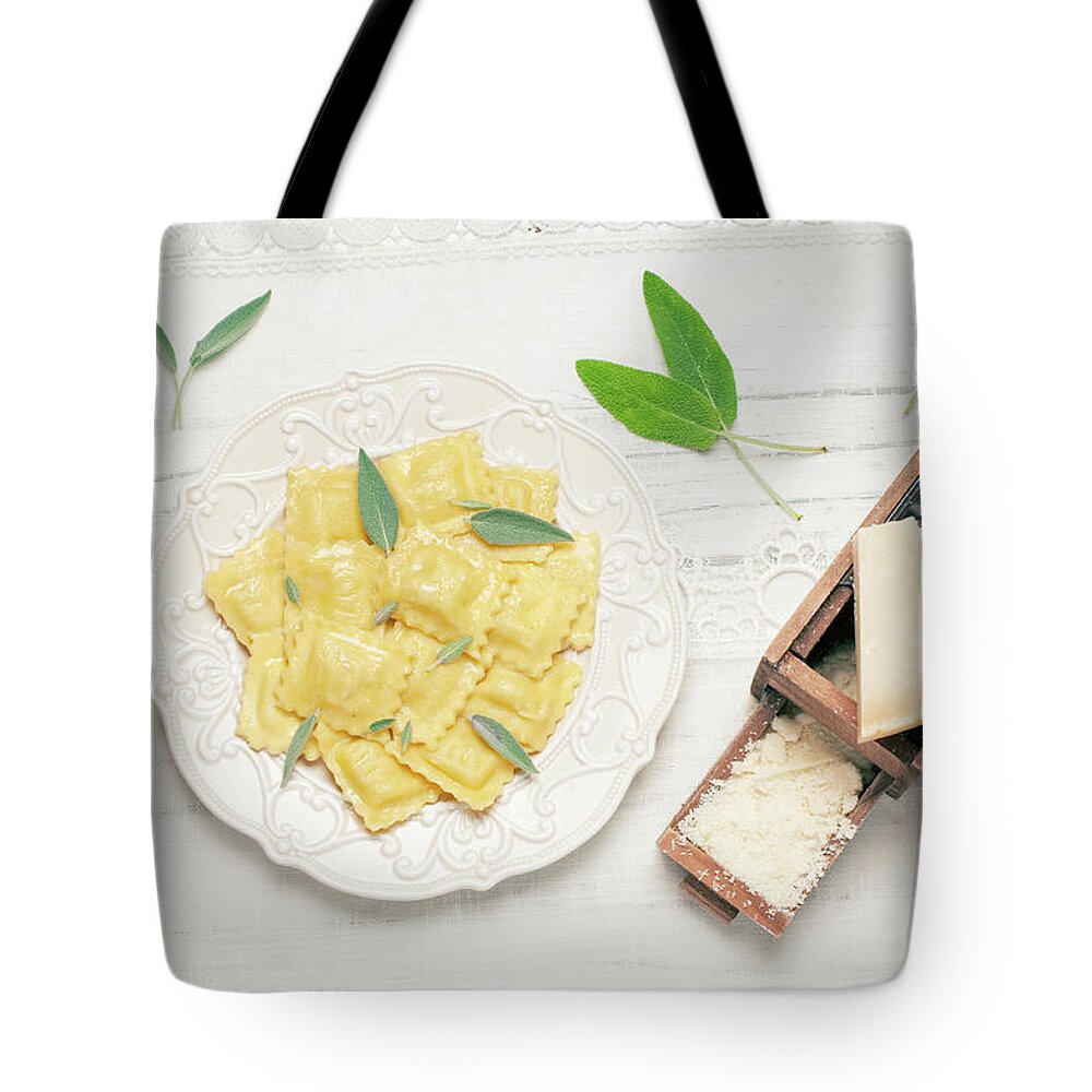 Cheese Tote Bag featuring the photograph Italian Ravioli by Oxana Denezhkina