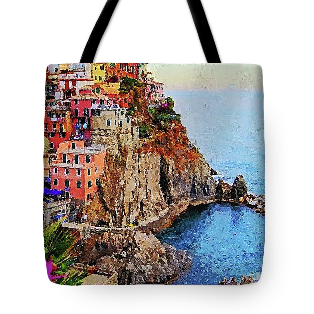 Italian Landscape Tote Bag featuring the painting Italy, Cinque Terre - 02 by AM FineArtPrints