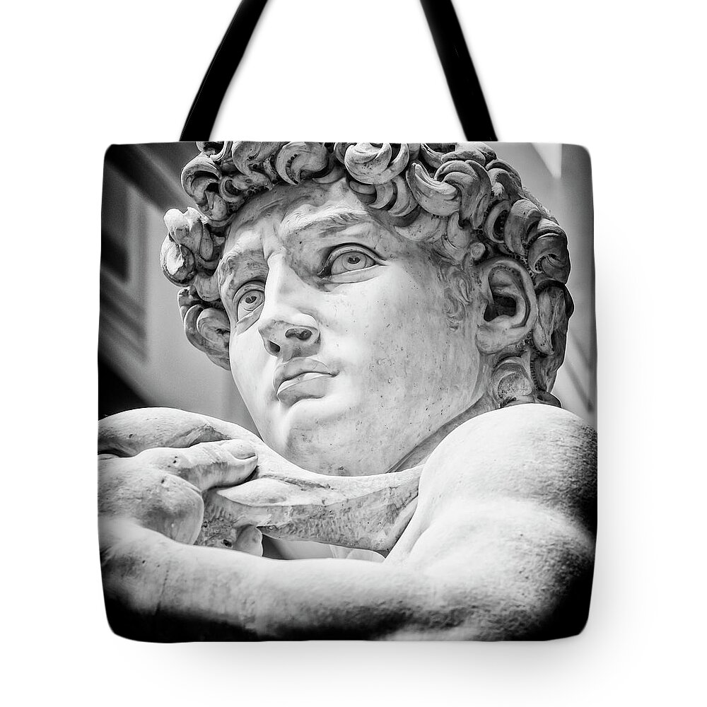 Estock Tote Bag featuring the digital art Italy, Tuscany, Firenze District, Florence, Detail Of David By Michelangelo. David By Michelangelo Is A Masterpiece Of Renaissance Sculpture, A Marble Sculpture Dated 1501-1504 by Massimo Borchi