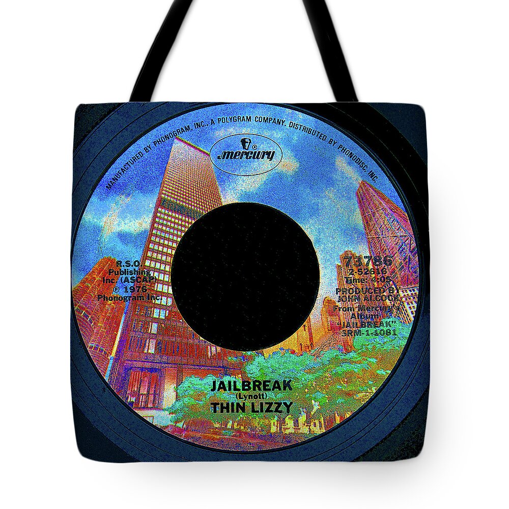 Thin Lizzy Tote Bag featuring the digital art Jailbreak record 1976 Thin Lizzy by David Lee Thompson