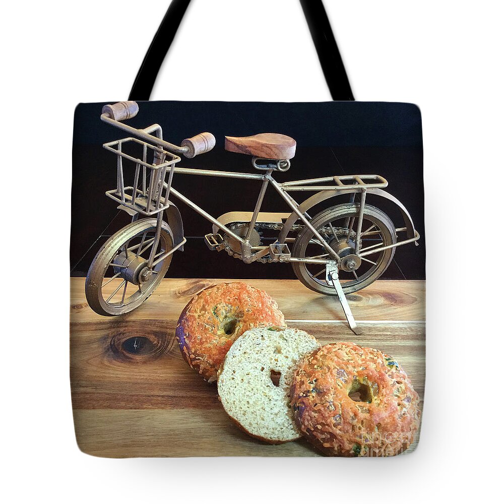 Bread Tote Bag featuring the photograph Jalapeno Cheddar Sourdough Bagels by Amy E Fraser