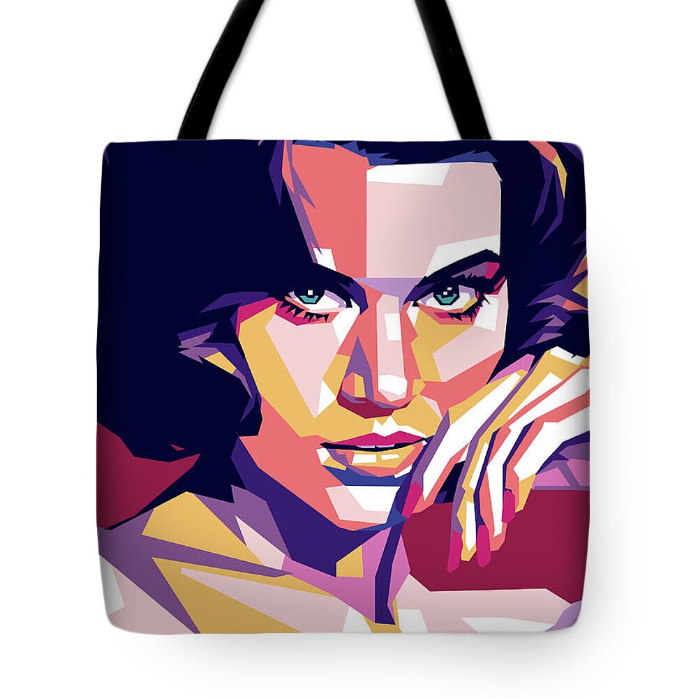 Jane Fonda Tote Bag featuring the digital art Jane Fonda by Movie World Posters