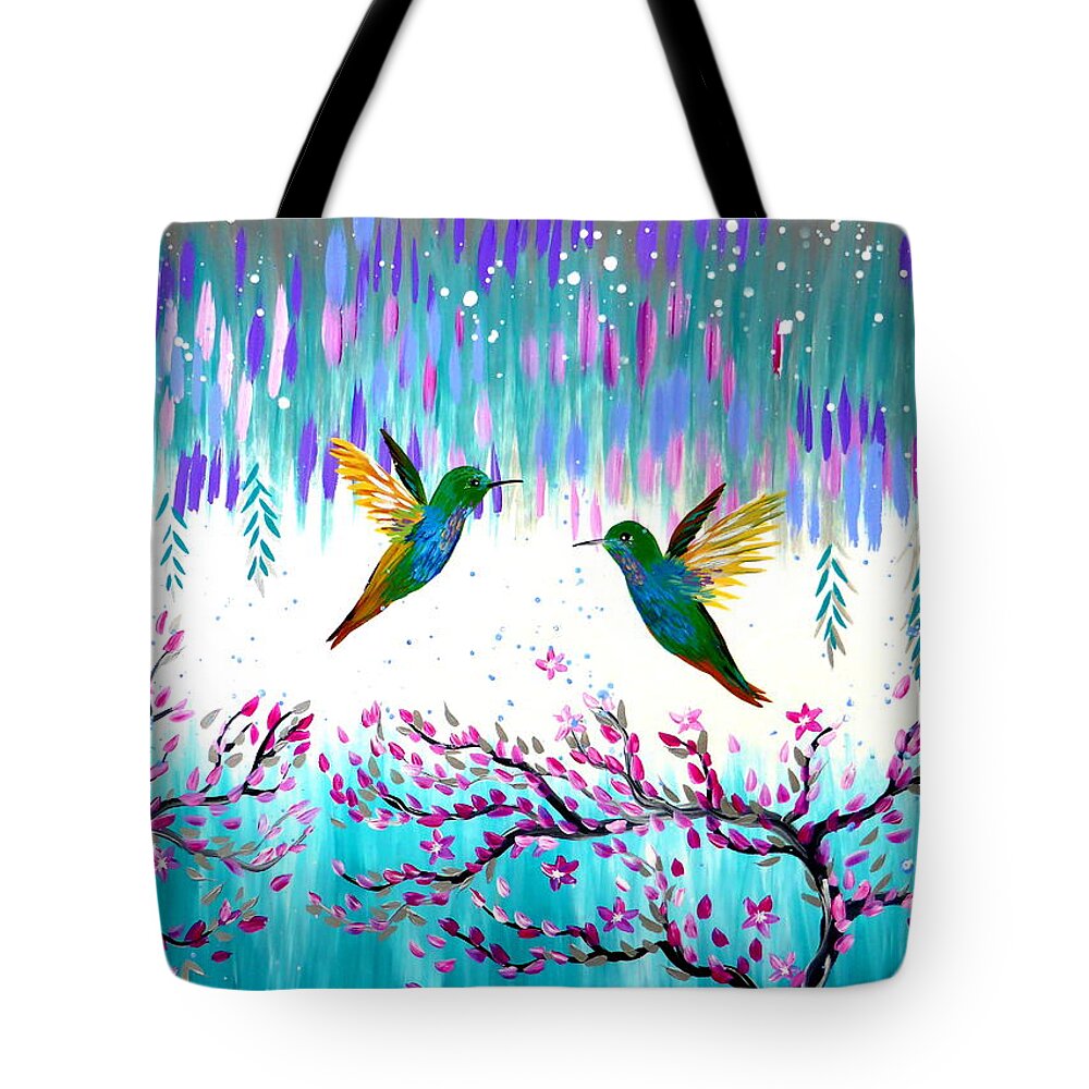 Pink And Blue Abstract Tote Bag featuring the painting Japanese Sakura Storm by Cathy Jacobs