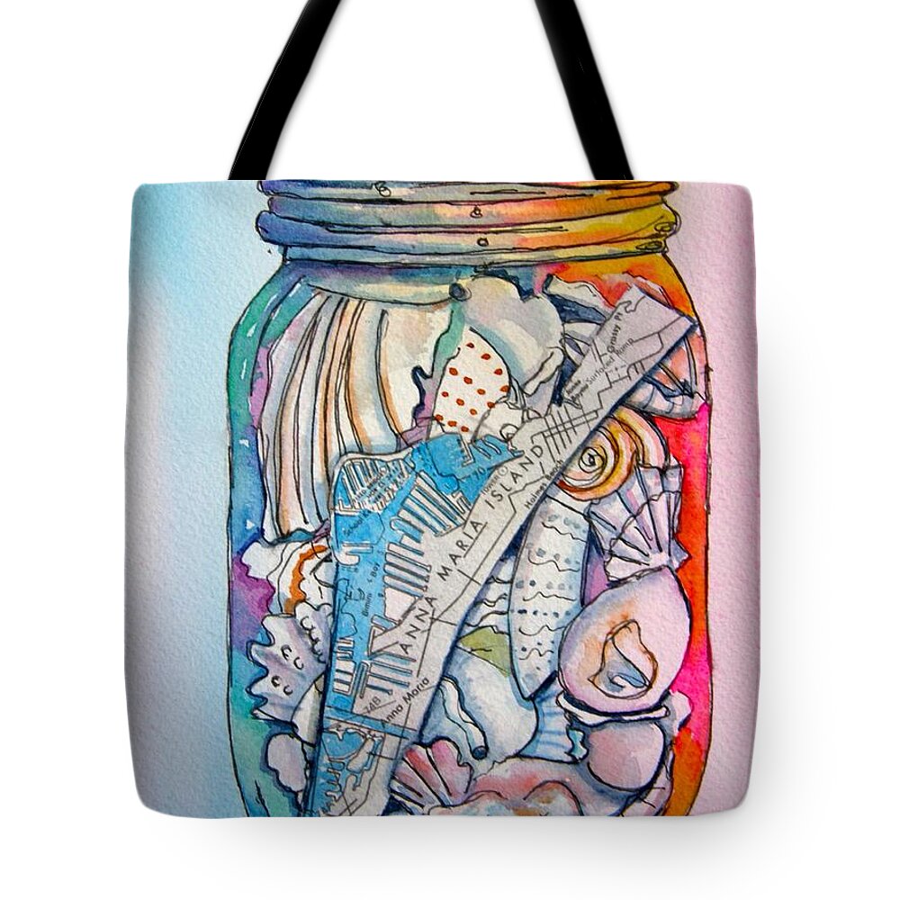 Jar Tote Bag featuring the painting Jar with w/ Map AMI by Midge Pippel