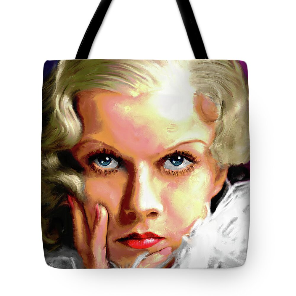 Jean Tote Bag featuring the painting Jean Harlow painting by Stars on Art