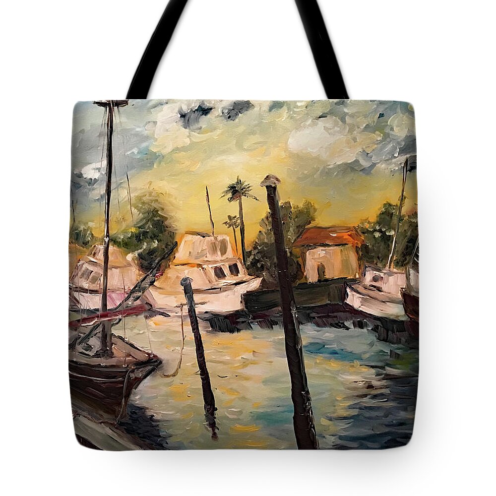 Harbor Tote Bag featuring the painting Jeannes Harbor by Roxy Rich