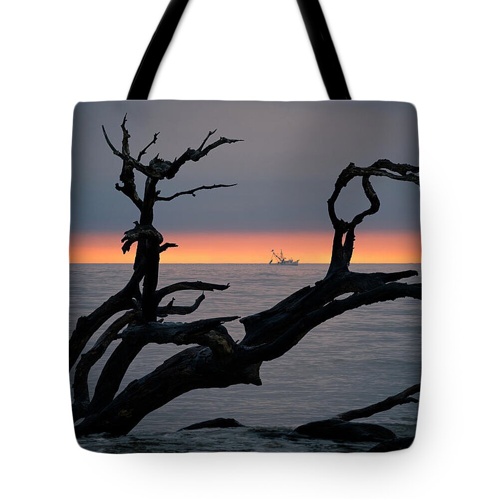 Driftwood Beach Tote Bag featuring the photograph Jekyll Island Sunrise by James Covello