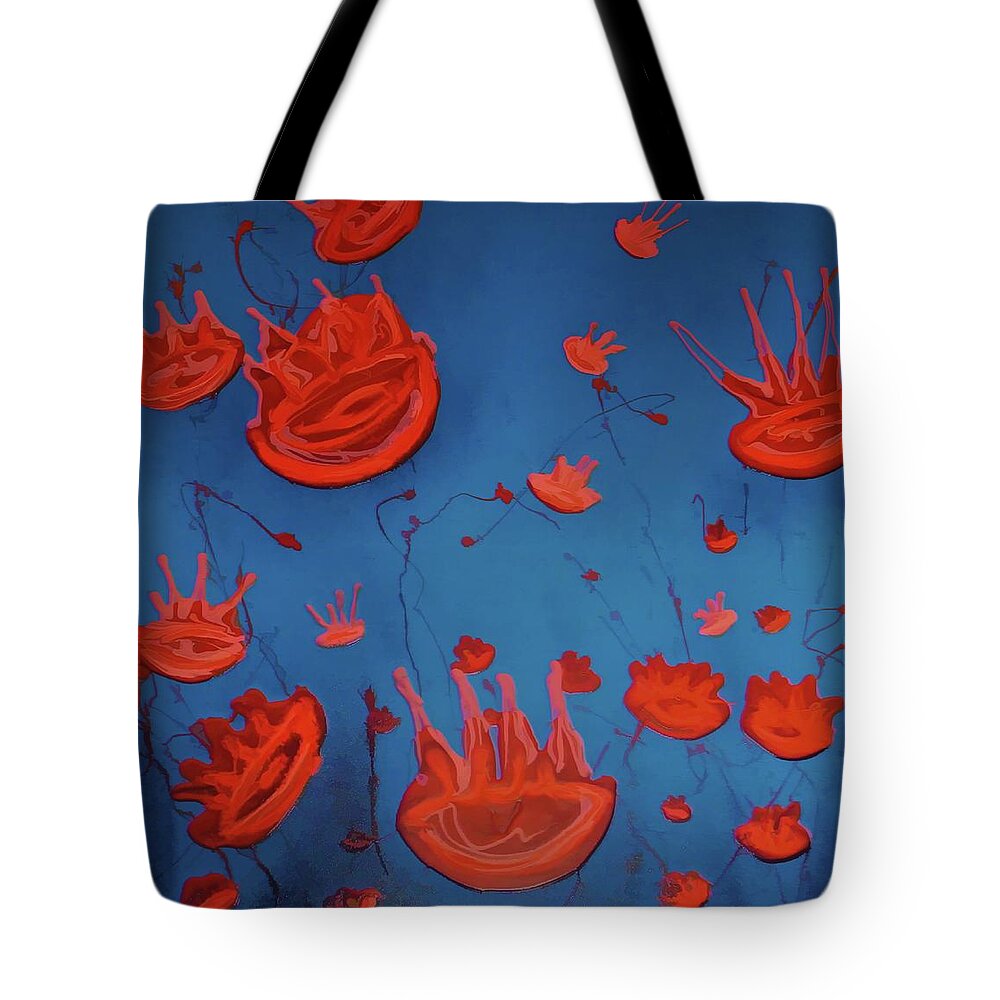 Modern Abstract Tote Bag featuring the painting Jelly fish by Joan Stratton
