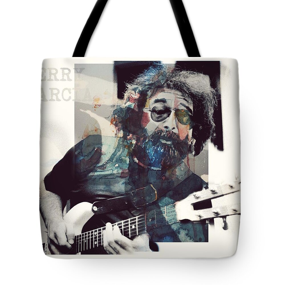Jerry Garcia Tote Bag featuring the mixed media Jerry Garcia - Retro by Paul Lovering