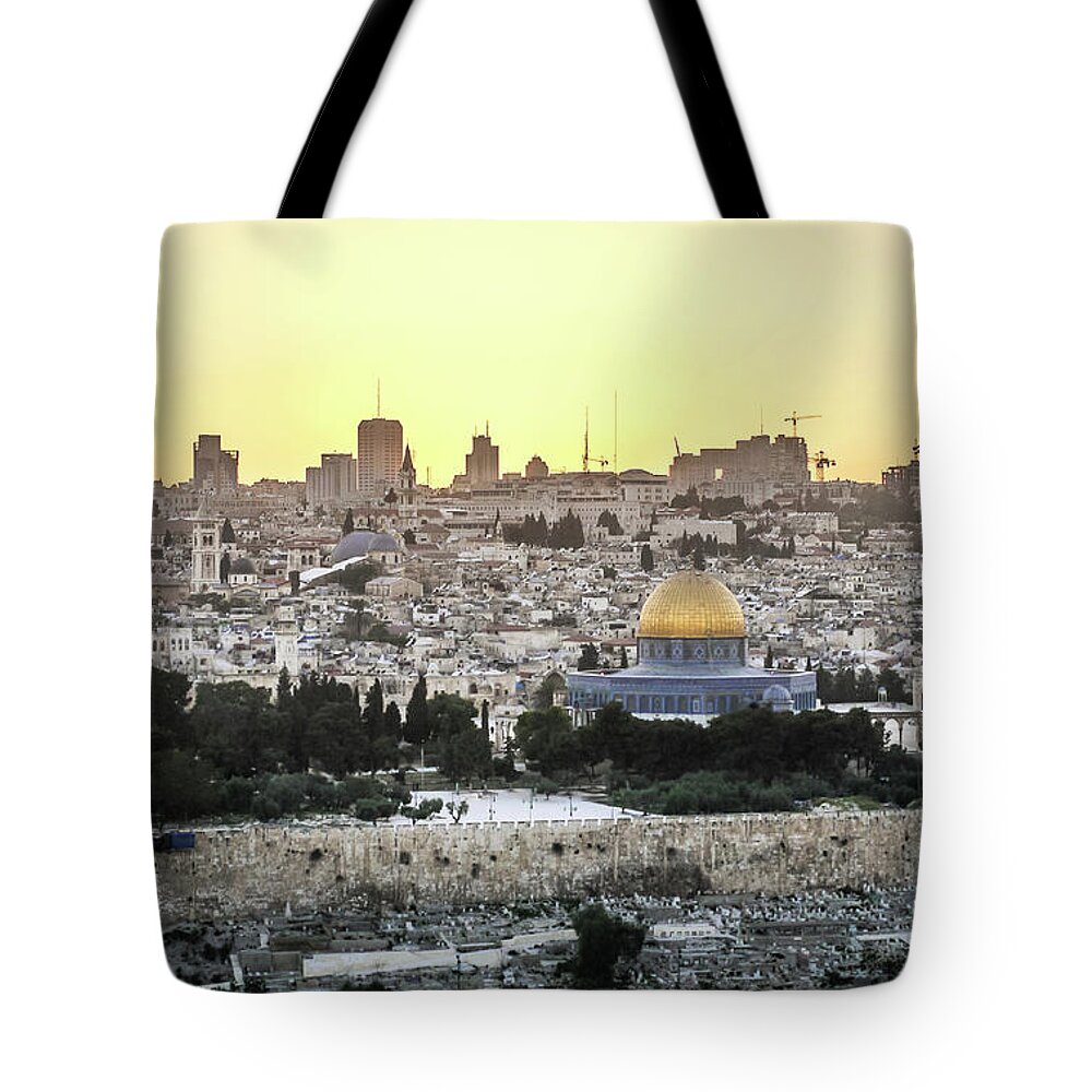 Orange Color Tote Bag featuring the photograph Jerusalem After Sunset by Photography By Daniel Frauchiger, Switzerland
