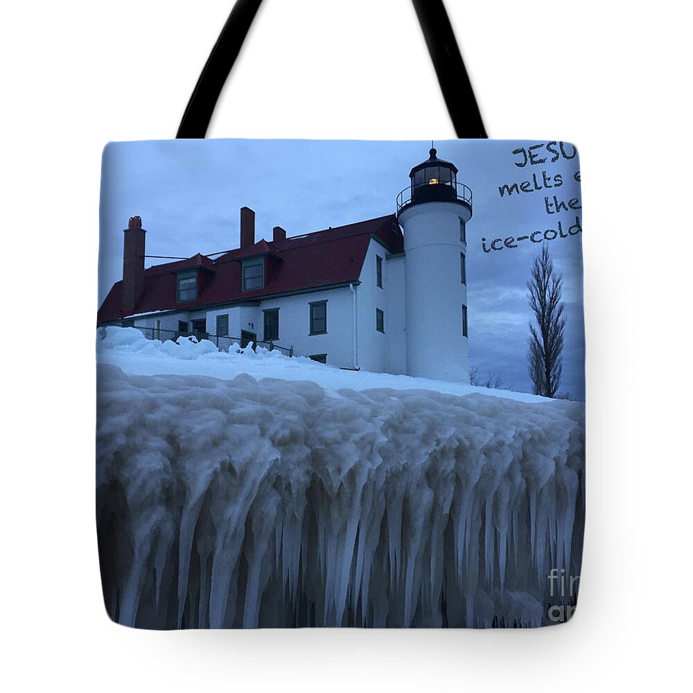  Tote Bag featuring the mixed media Jesus ice by Lori Tondini