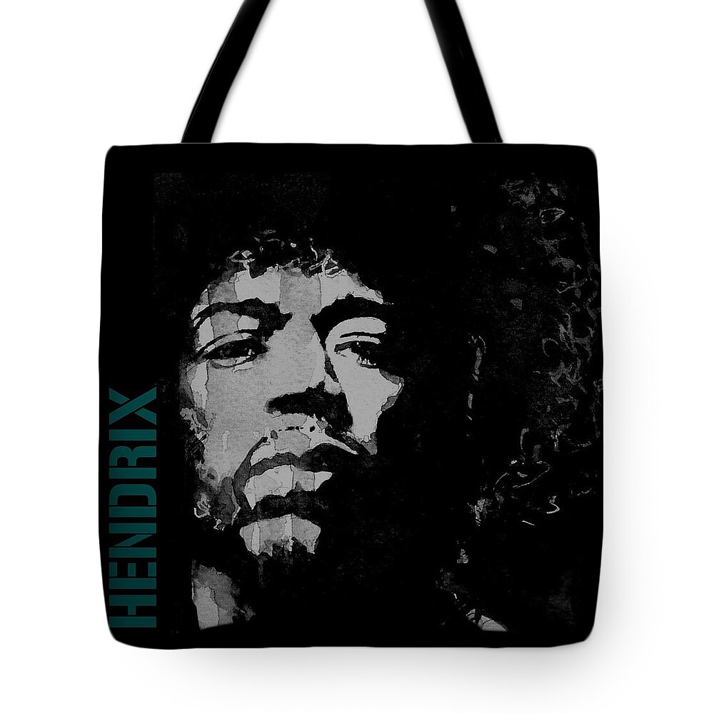 Jimi Hendrix Tote Bag featuring the mixed media Jimi Hendrix - Retro Black by Paul Lovering