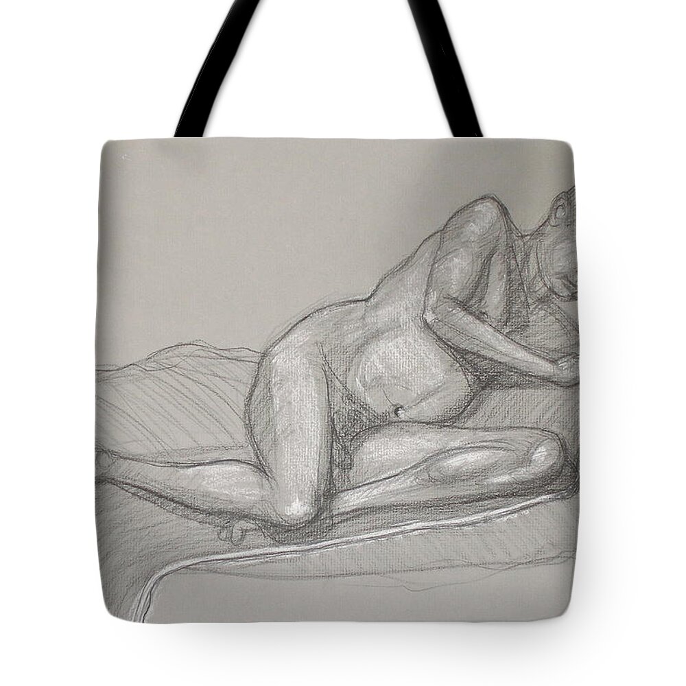 Realism Tote Bag featuring the drawing Joey Reclining #5 by Donelli DiMaria