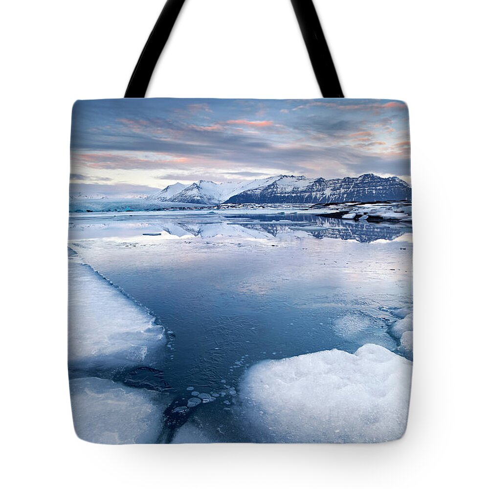 Estock Tote Bag featuring the digital art Jokulsarlon Lagoon, Iceland by Vincenzo Mazza