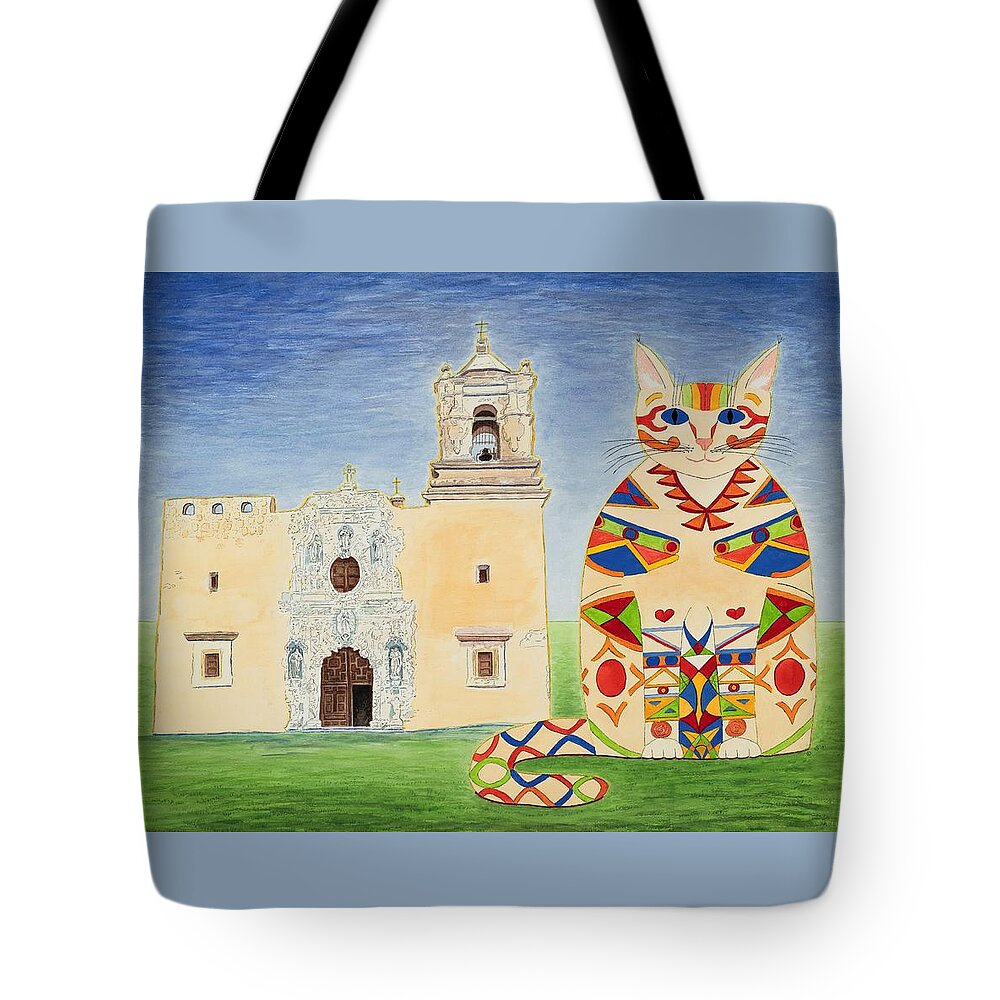 Mission Tote Bag featuring the painting Josephine, Mission San Jose Cat by Vera Smith