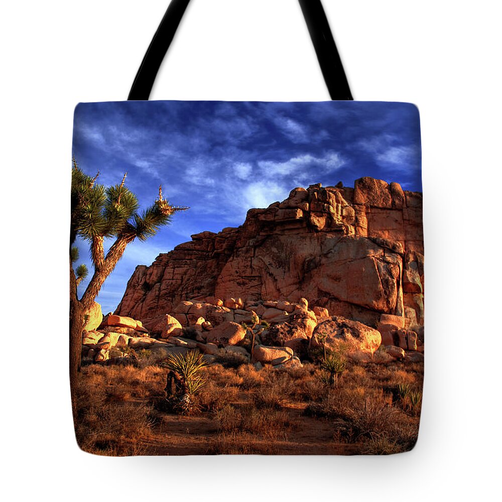 California Tote Bag featuring the photograph Joshua Tree And Rock Pile by Bill Wight Ca