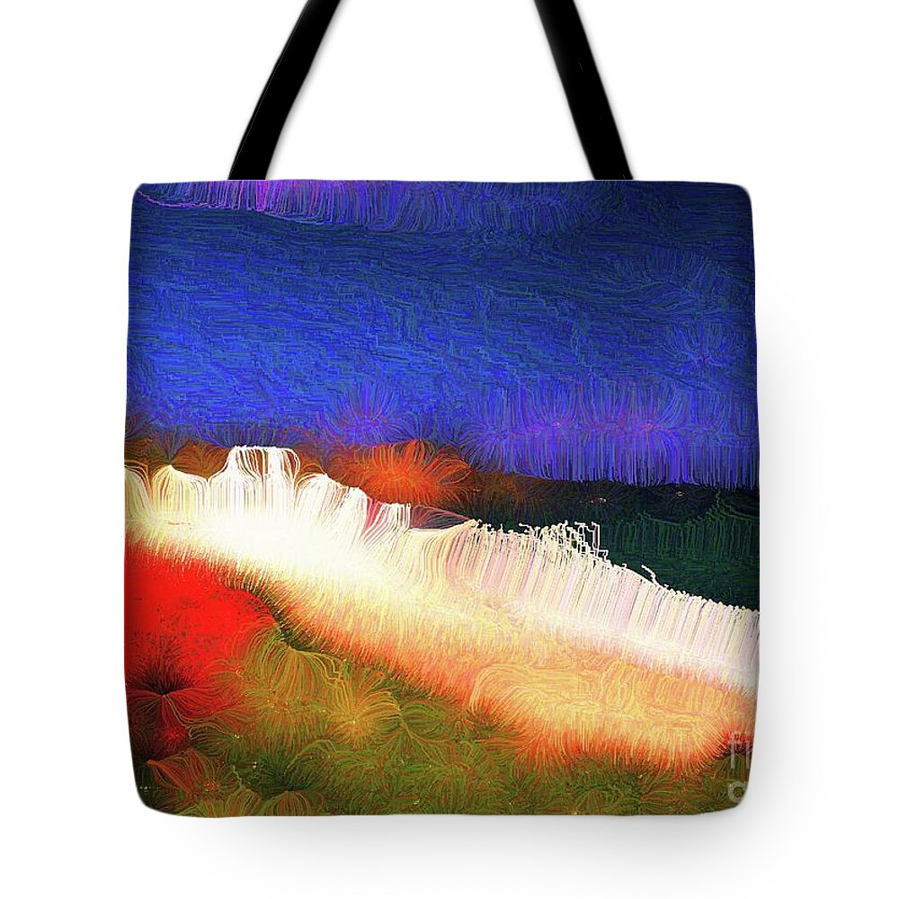 Polychromatic Tote Bag featuring the mixed media Journey Towards a Brand New Day by Aberjhani